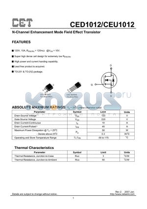 CED1012 datasheet - N-Channel Enhancement Mode Field Effect Transistor