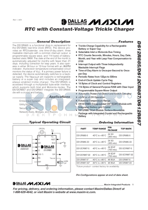 DS12R885 datasheet - RTC with Constant-Voltage Trickle Charger