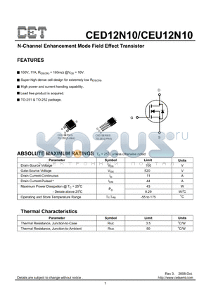 CED12N10_08 datasheet - N-Channel Enhancement Mode Field Effect Transistor