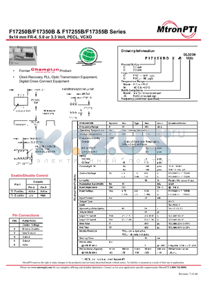 F17250BD-R datasheet - 9x14 mm FR-4, 5.0 or 3.3 Volt, PECL, VCXO