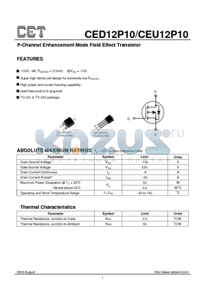 CED12P10 datasheet - P-Channel Enhancement Mode Field Effect Transistor