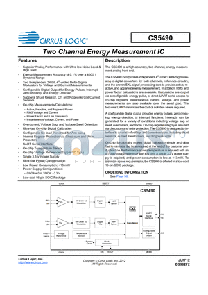 CS5490 datasheet - Two Channel Energy Measurement IC