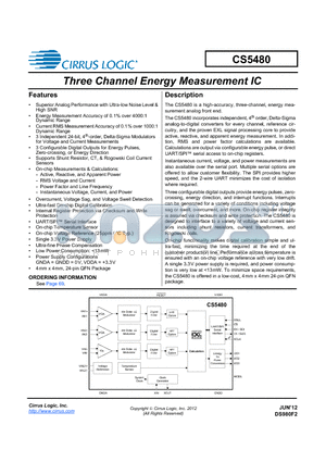 CS5480-INZR datasheet - Three Channel Energy Measurement IC