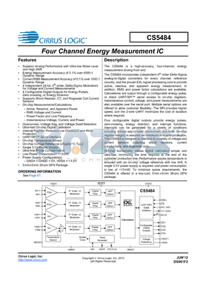 CS5484 datasheet - Four Channel Energy Measurement IC