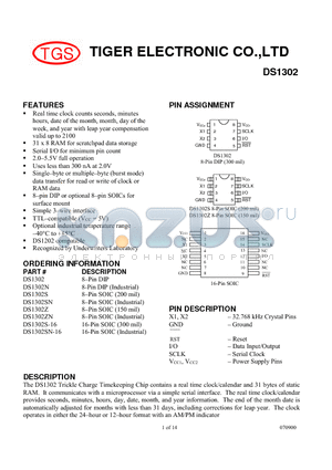 DS1302 datasheet - Trickle Charge Timekeeping Chip