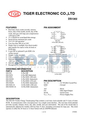 DS1302S datasheet - Trickle Charge Timekeeping Chip