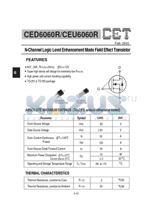 CED6060R datasheet - N-Channel Logic Level Enhancement Mode Field Effect Transistor