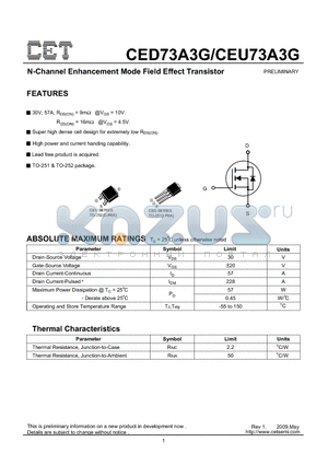 CED73A3G datasheet - N-Channel Enhancement Mode Field Effect Transistor