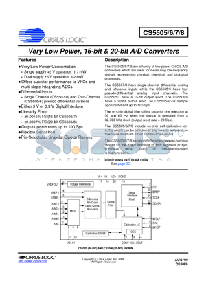 CS5508-BSZ datasheet - Very Low Power, 16-Bit and 20-Bit A/D Converters