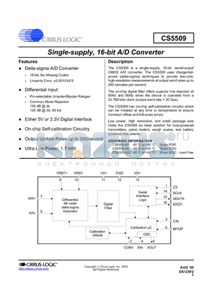 CS5509-ASZ datasheet - SINGLE SUPPLY 16BIT A/D CONVERTER