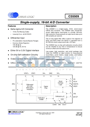 CS5509-ASZ datasheet - Single-supply, 16-bit A/D Converter