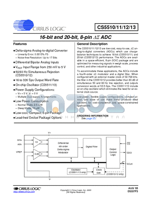 CS5510-AS datasheet - 16-bit and 20-bit, 8-pin Sigma-Delta ADC