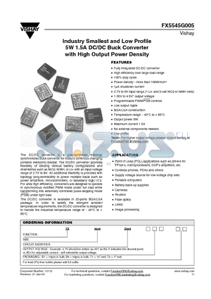 FX5545G005ADJT1 datasheet - Industry Smallest and Low Profile 5W 1.5A DC/DC Buck Converter with High Output Power Density