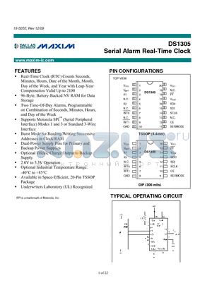 DS1305E+ datasheet - Serial Alarm Real-Time Clock