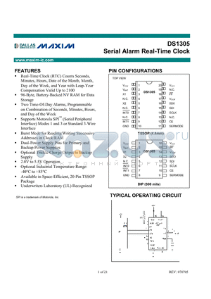 DS1305 datasheet - Serial Alarm Real-Time Clock