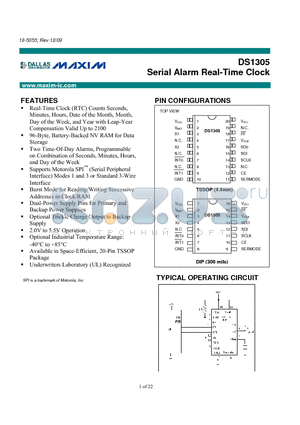 DS1305 datasheet - Serial Alarm Real-Time Clock