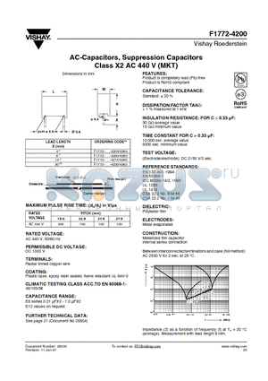 F1772-310-42 datasheet - AC-Capacitors, Suppression Capacitors Class X2 AC 440 V (MKT)