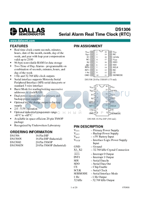 DS1306 datasheet - Serial Alarm Real Time Clock RTC