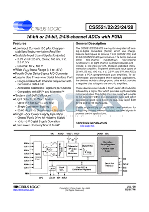 CS5522 datasheet - 16-bit or 24-bit, 2/4/8-channel ADCs with PGIA