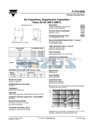 F1772-315-32 datasheet - AC-Capacitors, Suppression Capacitors Class X2 AC 300 V (MKT)