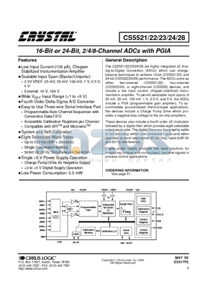 CS5522-AP datasheet - 16 BIT OR 24 BIT 2/4/8 CHANNEL ADCS WITH PGIA