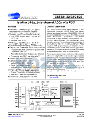 CS5523 datasheet - 16-bit or 24-bit, 2/4/8-channel ADCs with PGIA