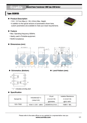 CEEH135 datasheet - General Power Transformer<SMD Type: CEEH Series>