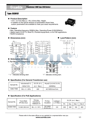 CEEH157 datasheet - Transformer<SMD Type: CEEH Series>