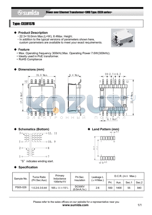 CEEH157B datasheet - Power over Ethernet Transformer<SMD Type: CEEH series>