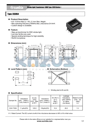 CEEH54 datasheet - Strobe Light Transformer<SMD Type: CEEH Series >