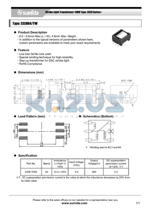CEEH64 datasheet - Strobe Light Transformer<SMD Type: CEEH Series>