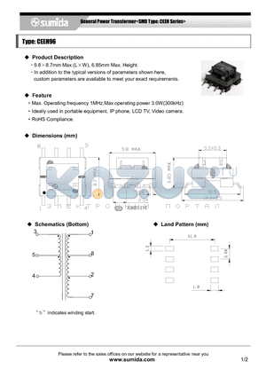 CEEH96 datasheet - General Power Transformer<SMD Type: CEEH Series>