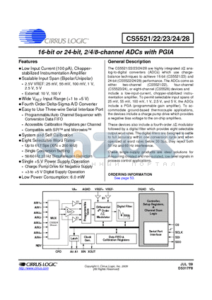 CS5524-ASZ datasheet - 16-bit or 24-bit, 2/4/8-channel ADCs with PGIA
