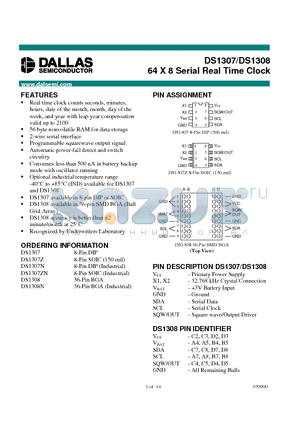 DS1307N datasheet - 64 X 8 Serial Real Time Clock