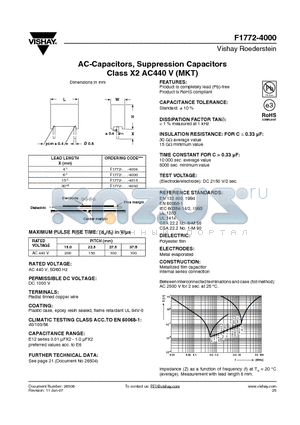 F1772-356-4 datasheet - AC-Capacitors, Suppression Capacitors Class X2 AC440 V (MKT)