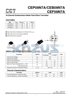 CEF09N7A datasheet - N-Channel Enhancement Mode Field Effect Transistor