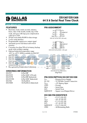 DS1307ZN datasheet - 64 X 8 Serial Real Time Clock