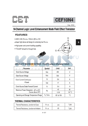 CEF10N4 datasheet - N-Channel Logic Level Enhancement Mode Field Effect Transistor