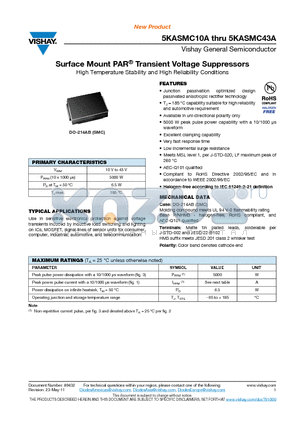 5KASMC10A datasheet - Surface Mount PAR^ Transient Voltage Suppressors