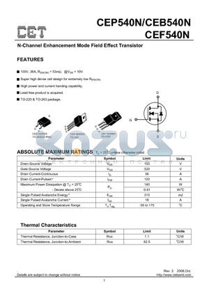 CEF540N datasheet - N-Channel Enhancement Mode Field Effect Transistor