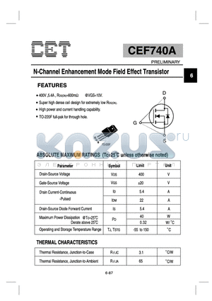 CEF740A datasheet - N-Channel Enhancement Mode Field Effect Transistor