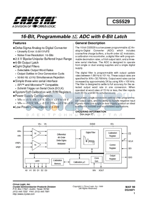 CS5529-AP datasheet - 16 BIT PROGRAMMABLE ADC WITH 6 BIT LATCH