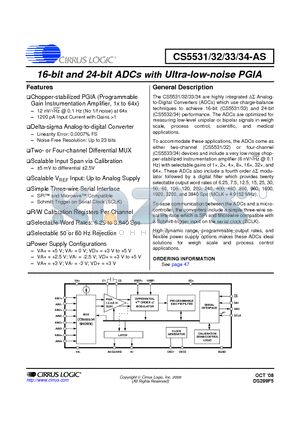 CS5531 datasheet - 16-bit and 24-bit ADCs with Ultra-low-noise PGIA