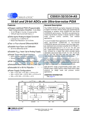 CS5531-ASZ datasheet - 16-bit and 24-bit ADCs with Ultra-low-noise PGIA