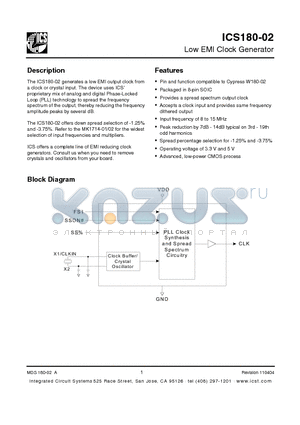 180M02LF datasheet - Low EMI Clock Generator