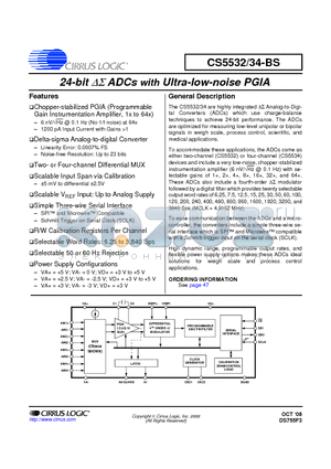 CS5532-BS datasheet - 24-bit DS ADCs with Ultra-low-noise PGIA