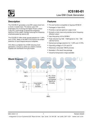 180MI-01 datasheet - Low EMI Clock Generator