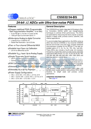 CS5534-BSZ datasheet - 24-bit DS ADCs with Ultra-low-noise PGIA