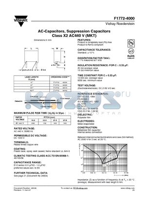 F1772-439-4 datasheet - AC-Capacitors, Suppression Capacitors Class X2 AC440 V (MKT)