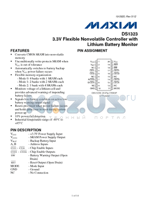 DS1323+ datasheet - 3.3V Flexible Nonvolatile Controller with Lithium Battery Monitor